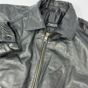 VTG Burks Bay John Deere University Leather Bomber Jacket Men’s Sz XL  Black I2
